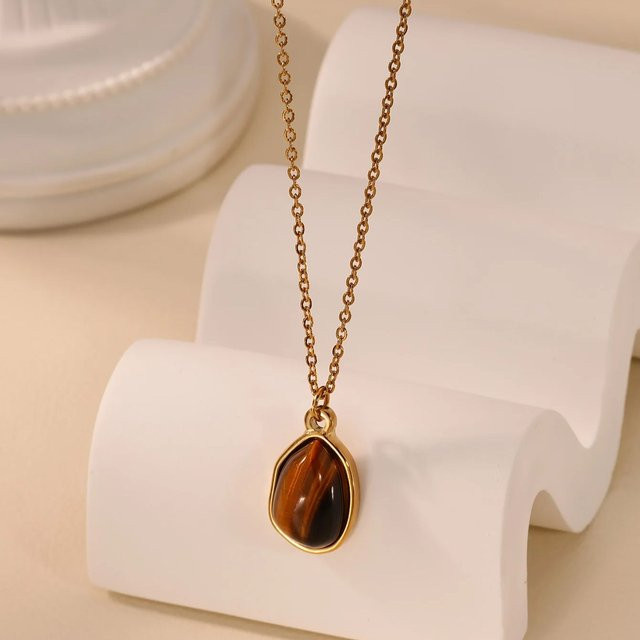 HPTOTMG Halskette Edelstahl, Bernstein, Gold, Unisex - Bild 1