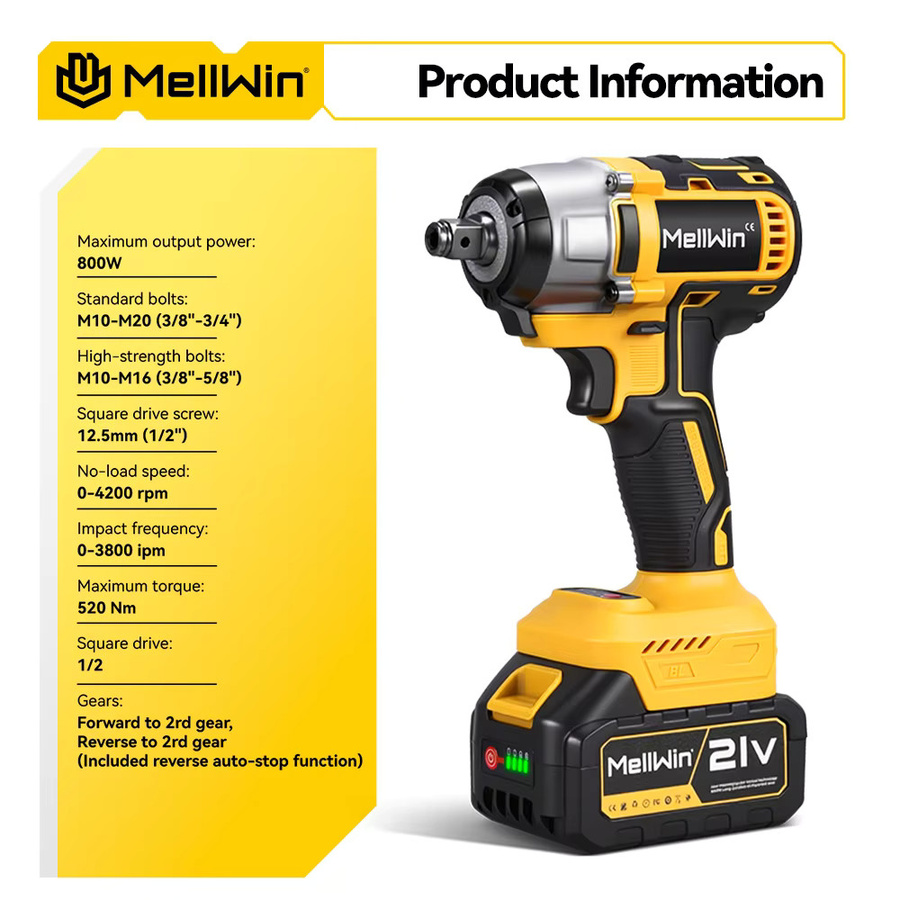 MELLWIN 3-in-1 Akku-Schlagschrauber Set mit bürstenlosem Motor, passend für Makita 18V LXT, Gelb - Bild 2