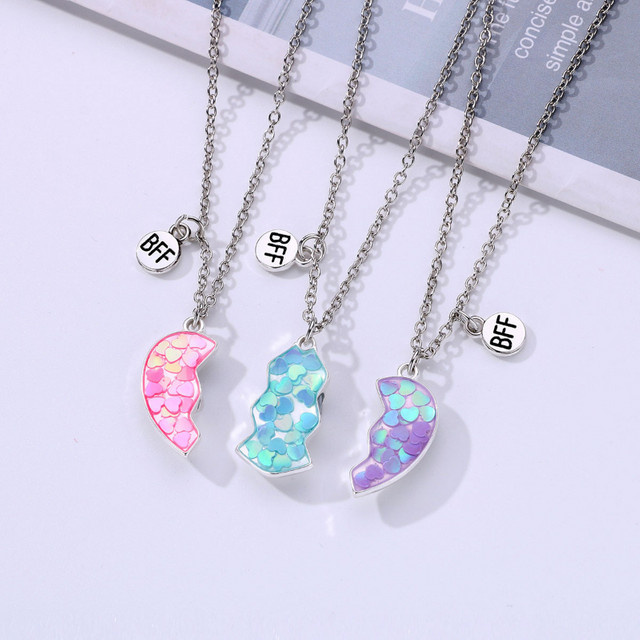 Karsyngirl Halskette, 3-teiliges Set, Pfirsich-Pailletten, Gebrochenes Herz, Silber, Kinder - Bild 1