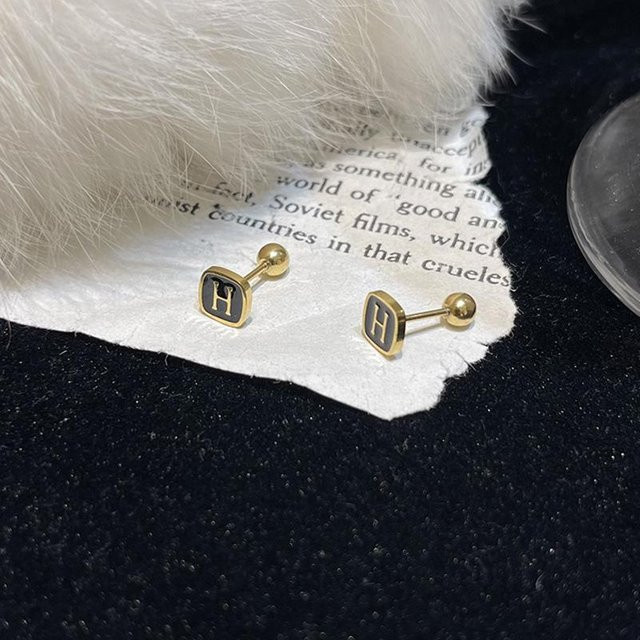 Lucky Star Jewelry Ohrstecker, schwarz, quadratisch, Buchstabe H, Damen - Bild 1