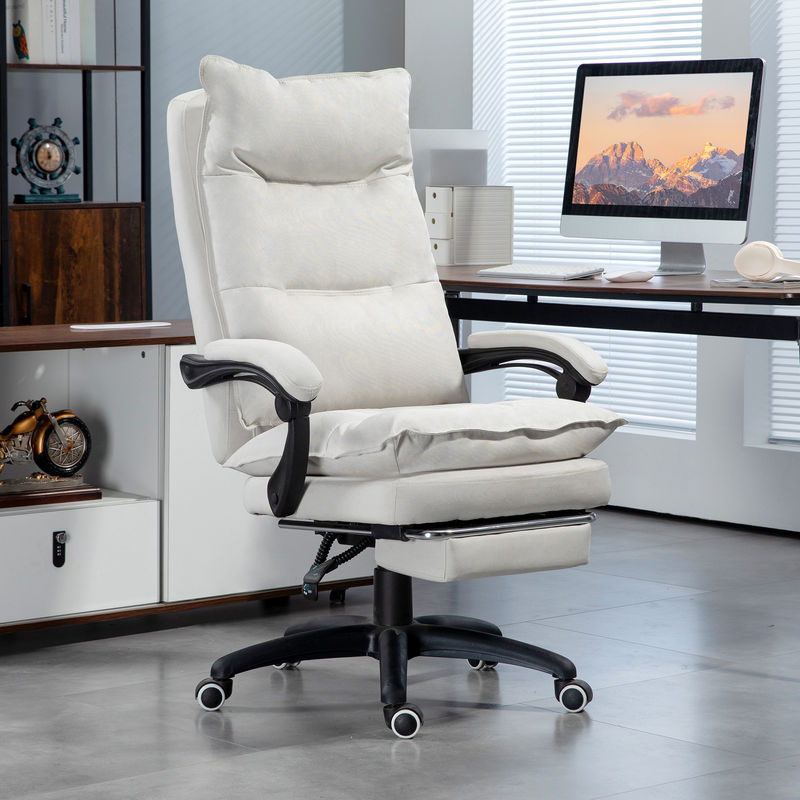Vinsetto Ergonomischer Bürostuhl mit 6-Punkt-Massage und Liegefunktion, Gaming Sessel mit Fußstütze und Kopfstütze, Cremeweiß - Bild 2