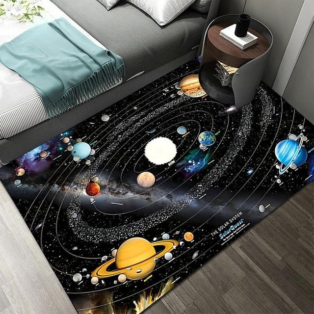 Lodestar 3D Solar System Kinderzimmer Teppich mit Planeten-Motiv, Anti-Rutsch-Matte für Schlafzimmer und Spielbereich, B/T: 120 x 80 cm - Bild 1