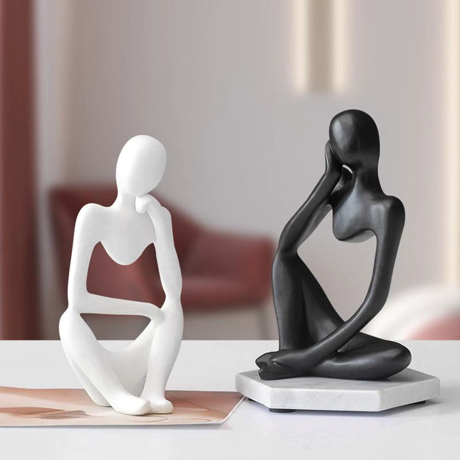 Kesoto Moderne Abstrakte Skulptur Denker Figur aus Harz in Weiß für Home Office und Desktop-Dekoration - Bild 2
