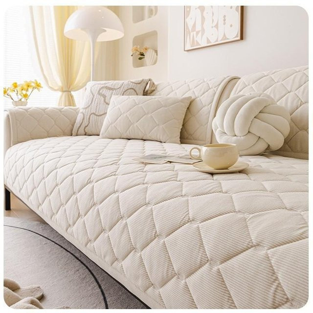RW-Home Decoration Sofabezug aus Plüsch in Beige, Fleckenabweisend und Anti-Rutsch, B/T: 90 x 90 cm - Bild 1