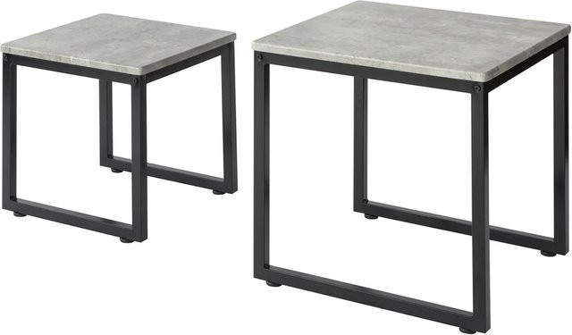 SoBuy 2er Set Couchtisch und Beistelltisch in Grau mit quadratischen Ablageflächen aus Spanplatte und Eisen - Bild 1