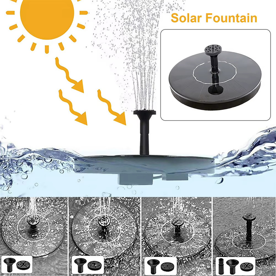 APWIKOGER Solarbetriebene Wasserfontänenpumpe mit 6 Düsen in Schwarz für Gartenteiche, Pools und Fischbecken - Bild 2