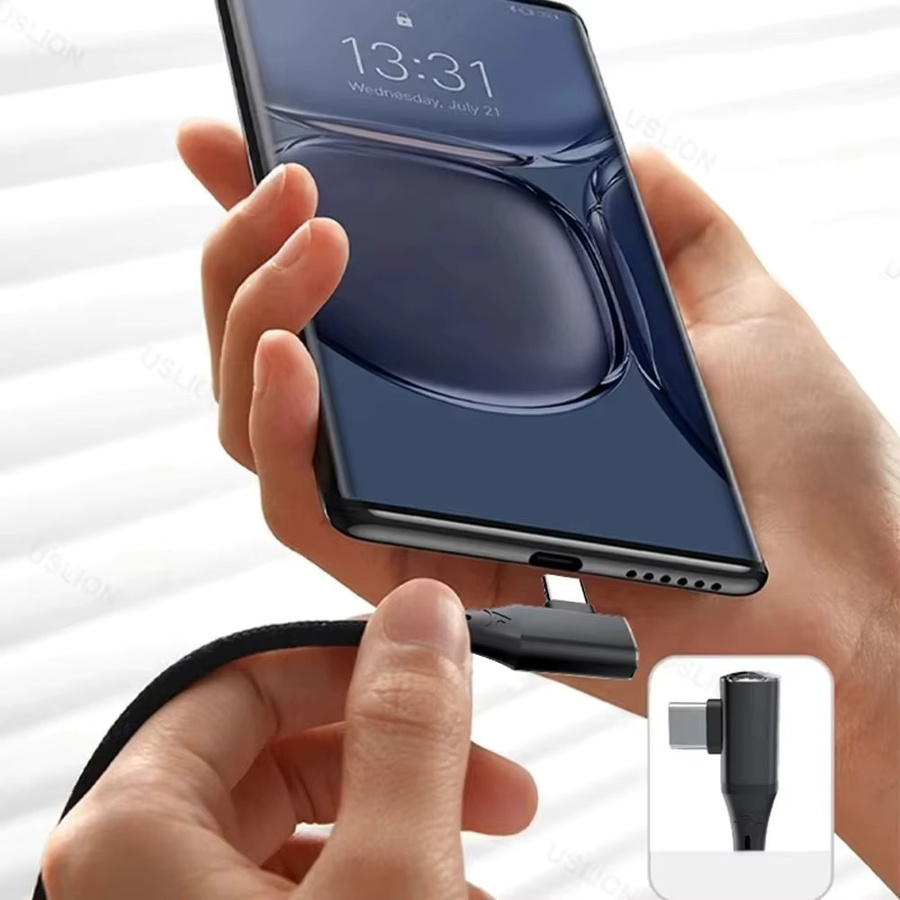 USB-C Schnellladekabel mit 120 W und 90 Grad Winkel für PD Schnellladung, Schwarz - Bild 3