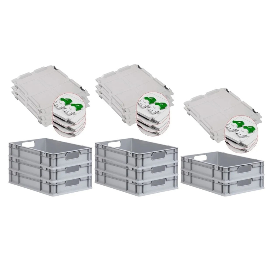 PROREGAL Spar Set 8x Eurobox Nextgen Economy mit Scharnierdeckel und grünen Schiebeschnappverschlüssen, H x B x T: 12 x 40 x 60 cm, 23 Liter - Bild 2