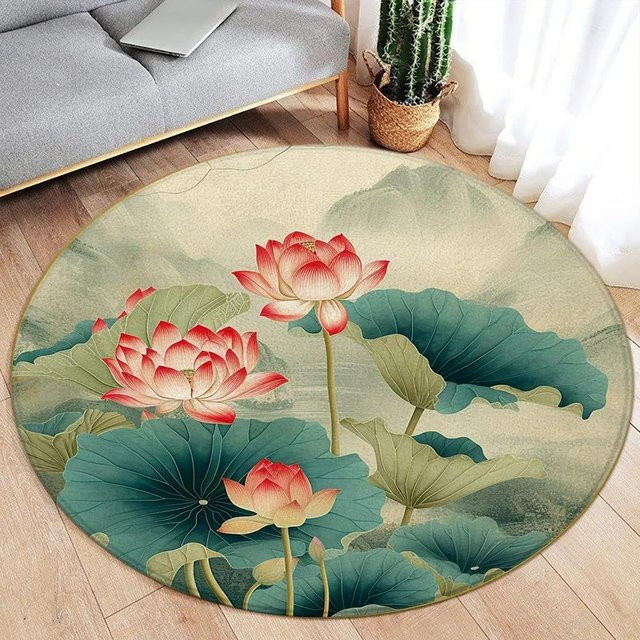 Runder Teppich Lotusblume Koi Kirschblüte von Karpetti in Multicolour, Durchmesser: 80 cm - Bild 1