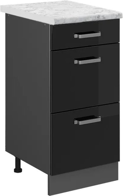 Vicco R-Line Küchenschrank Schubladenschrank in Schwarz Hochglanz mit Marmor-Optik, Breite: 40 cm, Höhe: 81,6 cm, Tiefe: 46 cm - Bild 1