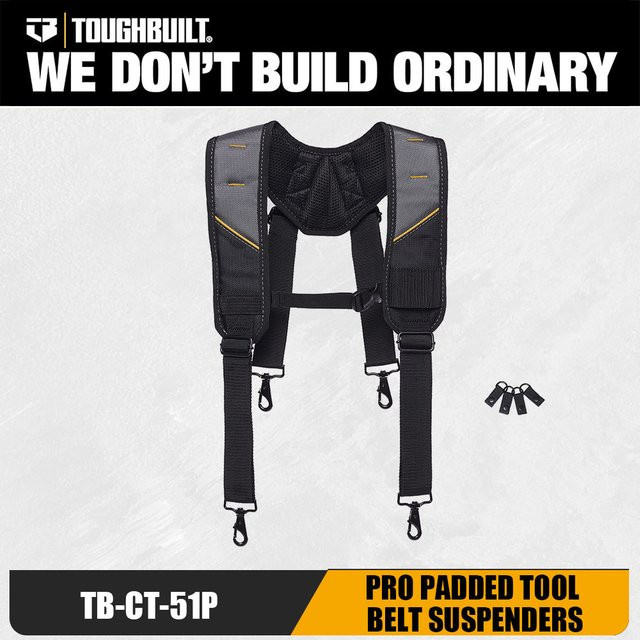 TOUGHBUILT Pro gepolsterte Hosenträger mit 4 Gürtelschlaufen aus robustem 1680D Stoff für Handwerker und Zimmerleute - Bild 1
