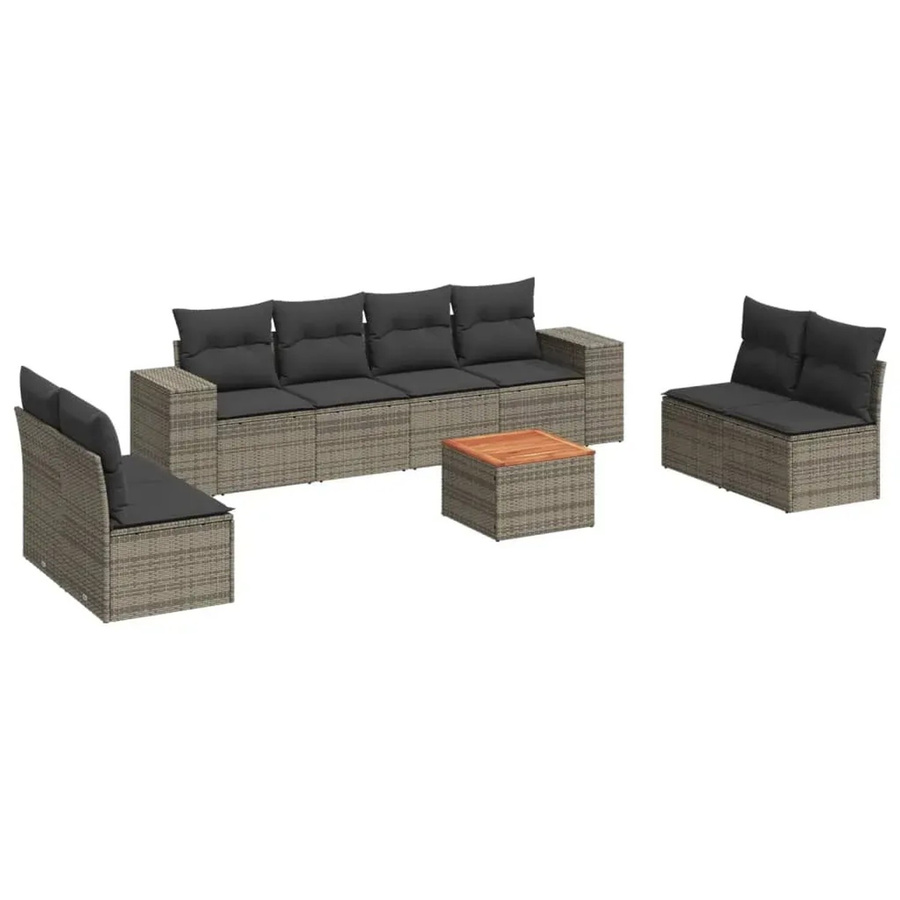 vidaXL 9-tlg. Garten-Sofagarnitur aus Poly-Rattan in Grau mit Kissen und Gartentisch - Bild 2