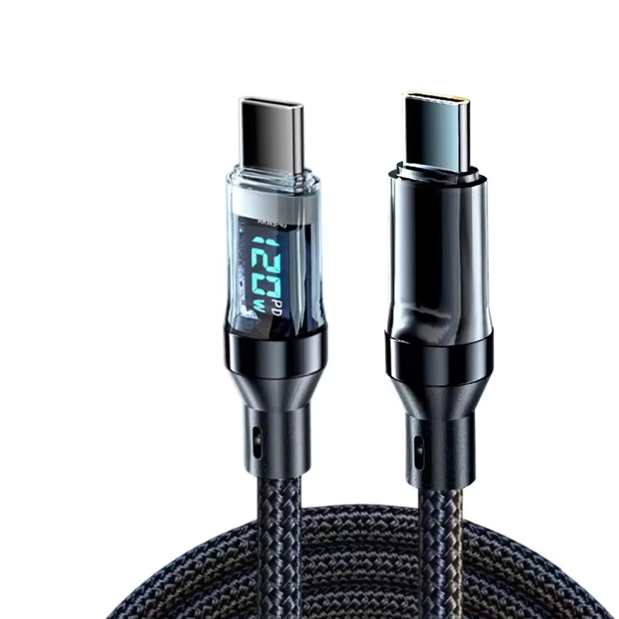 NNBILI 120W USB-C auf USB-C und USB-A auf USB-C Ladekabel mit LED-Display in Schwarz - Bild 6