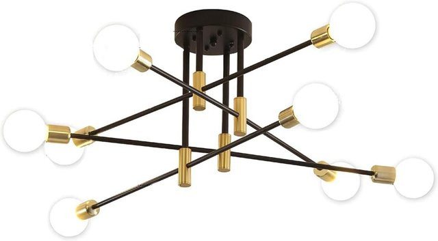 Aimo 8-flammiger Mid Century Kronleuchter in Schwarz und Gold, verstellbare Deckenleuchte aus Metall und Glas mit E26 Fassung - Bild 1