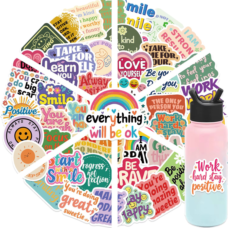 50 Stück Positive Affirmation Aufkleber im Harajuku Graffiti Stil, Bunte Sticker für Skateboard, Koffer und Fahrrad, Multicolor - Bild 1
