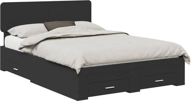 vidaXL Bettrahmen mit Kopfteil und Schubladen in Schwarz, modern, Holzwerkstoff, B/T/H: 140 x 190 x 90 cm - Bild 1