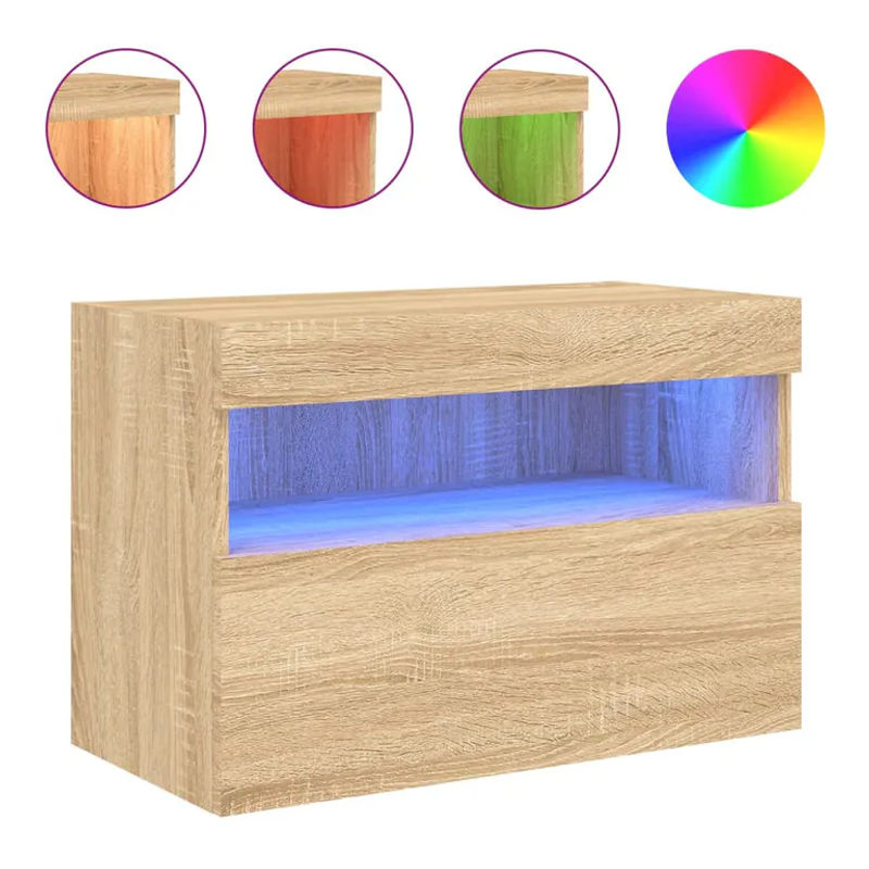vidaXL TV-Wandschrank mit integrierter LED-Beleuchtung in Sonoma-Eiche, Braun, B/T/H: 60 x 30 x 40 cm - Bild 3