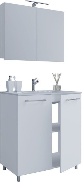 VCM Badmöbel Set Badinos 3-tlg. in Weiß mit Keramik Waschbecken, Unterschrank und Spiegelschrank, B/H/T: 60 x 86 x 46 cm - Bild 1