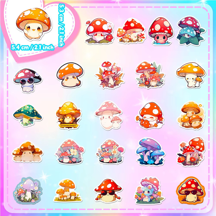 Rspctou Fantasy-Pilz-Pflanzen-Graffiti-Aufkleber, Kawaii Ästhetische Aufkleber, multicolor - Bild 2