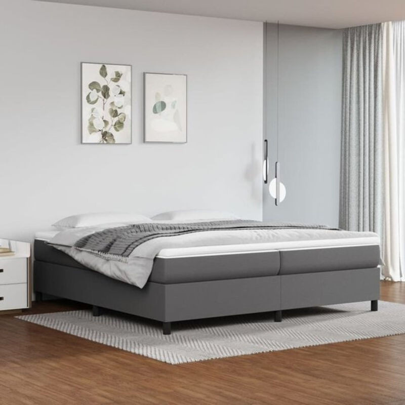 vidaxl Boxspringbett mit Matratze in Grau aus Kunstleder, B/T/H: 200 x 200 x 35 cm - Bild 1