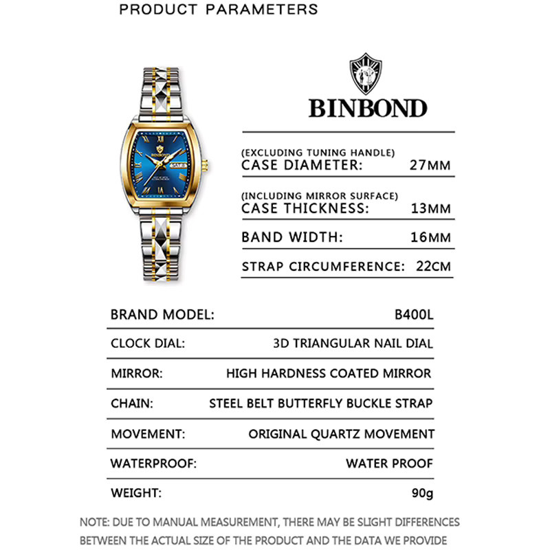 BINBOND Armbanduhr, Quarz, Edelstahl, Weiß, Datum, Damen - Bild 4