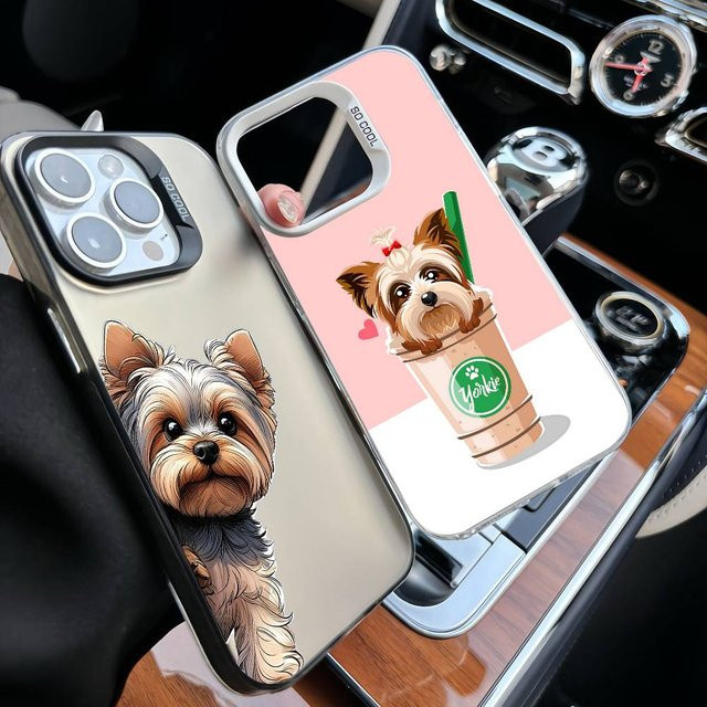 Stoßfeste Handyhülle mit Yorkshire Terrier Motiv für Apple iPhone 11 bis 17 Pro Max Plus in Silber - Bild 1
