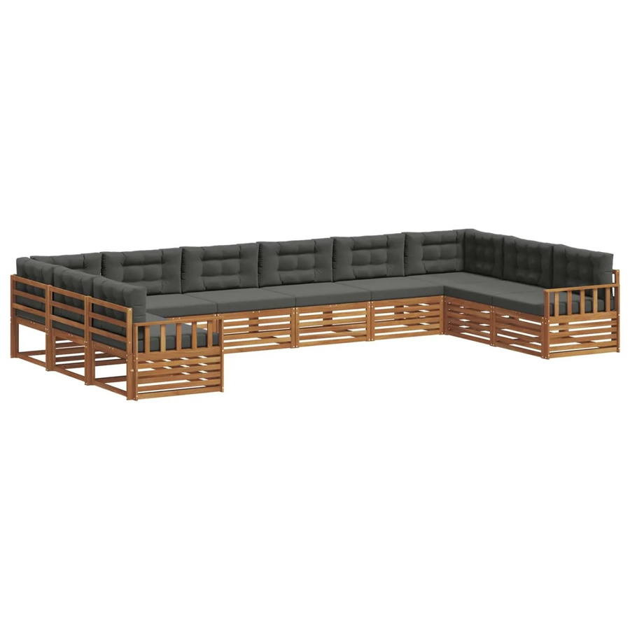 vidaXL Sofagarnitur 10-teilig in U-Form aus Akazie Massivholz, Farbe Natur und Anthrazit - Bild 2