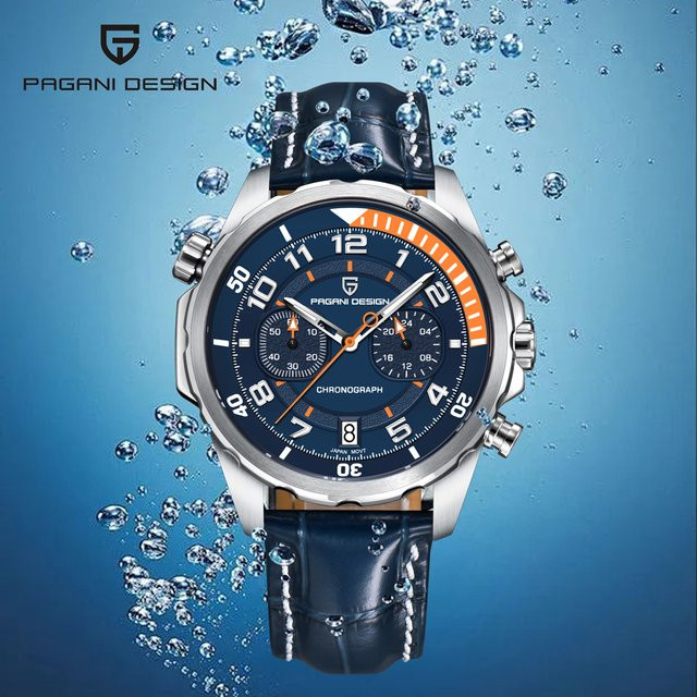 PAGANI DESIGN Chronograph, Quarz, Edelstahl, Saphirglas, Leder, Herren, Grün - Bild 1