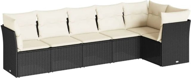 vidaXL 6-tlg Garten-Sofagarnitur in L-Form aus schwarzem Poly-Rattan mit UV-beständigen Kissen und pulverbeschichtetem Stahlgestell - Bild 1