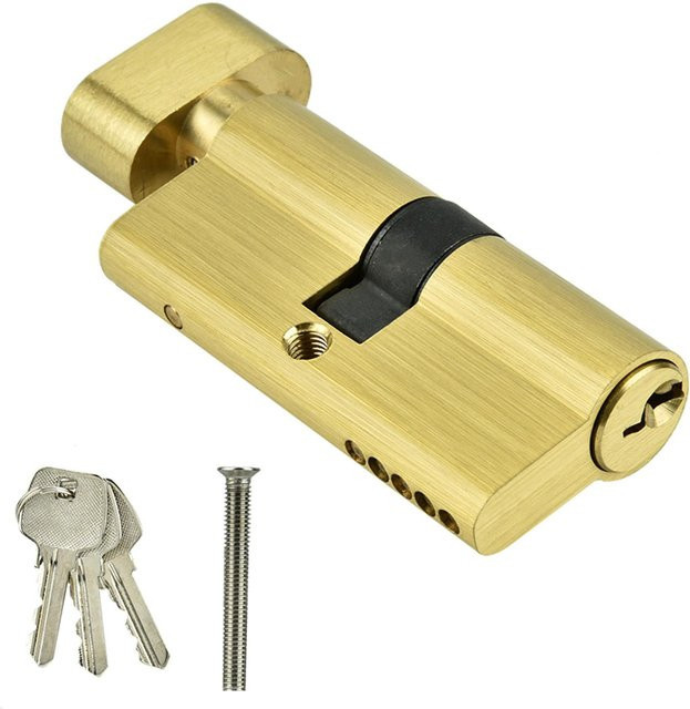 TOMTOP Schließzylinder aus Kupfer in Gold, 65 mm Einzel Offener Schließzylinder für Schlafzimmertüren inklusive Schlüssel - Bild 1