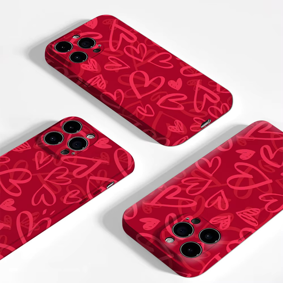 Handyhülle mit rotem Herz für Apple iPhone 17 16 15 14 13 12 Pro Max Plus mit doppelschichtiger Rückseite in Rot - Bild 3