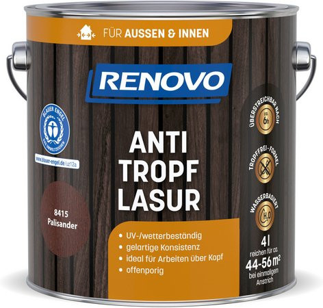 RENOVO Holzanstrich 8415 Wasserbasierte Tropffrei-Formel in Palisander Braun, 4,0 l - Bild 1