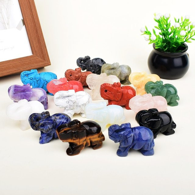 RYCRYSTAL Mini-Elefant aus natürlichem Quarz, Amethyst und Obsidian in Türkis und Mehrfarbig als Deko-Kunsthandwerk - Bild 1
