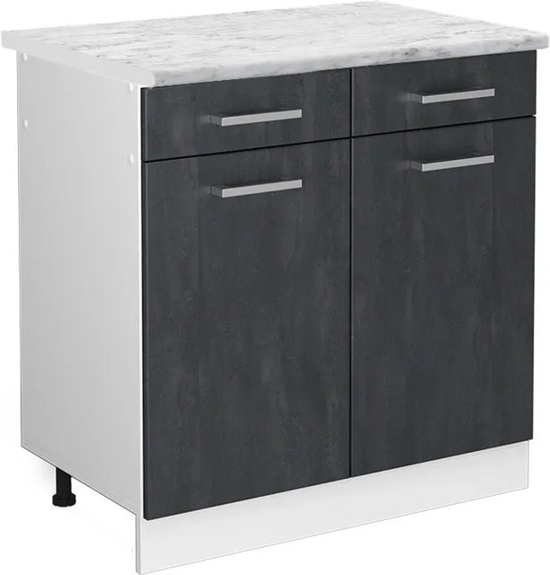 Vicco Küchenunterschrank R-Line Schubladenschrank in Schwarz Beton und Marmor Optik mit weißem Korpus, Breite: 80 cm - Bild 1