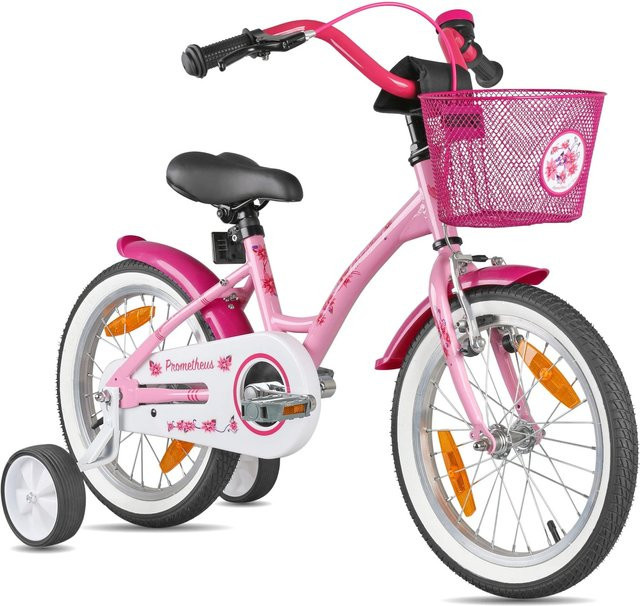 PROMETHEUS BIKES Kinderfahrrad 16 Zoll mit Stützrädern und Rücktrittbremse Rosa - Bild 1