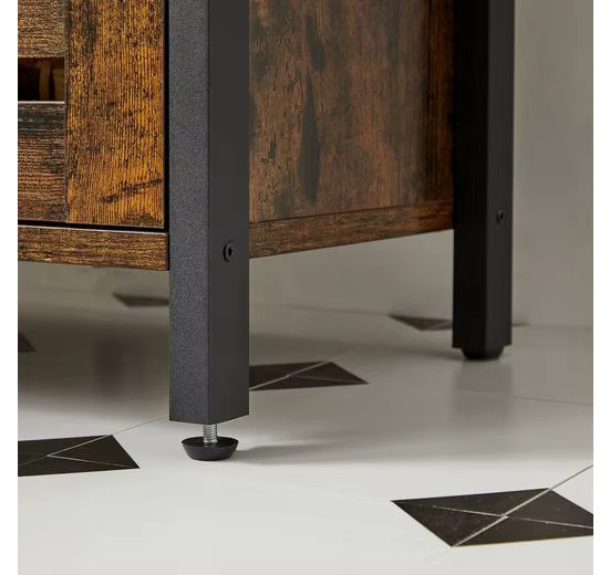 VASAGLE Waschbeckenunterschrank Badezimmerschrank im Industrial Design mit Stahlrahmen und Jalousientüren in Braun und Schwarz - Bild 4