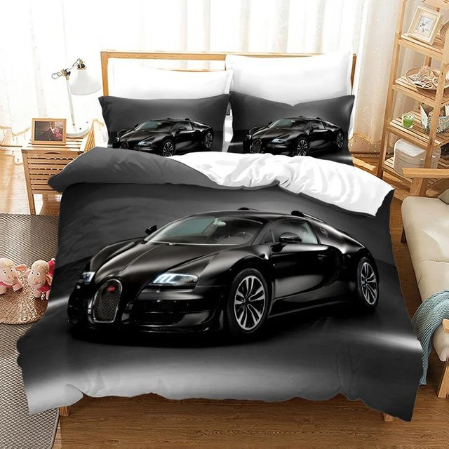 3er-Set Kinder Bettwäsche mit Auto-Motiv aus atmungsaktiver Mikrofaser, einseitig bedruckt, Schwarz, B/H: 70 x 133 cm - Bild 1