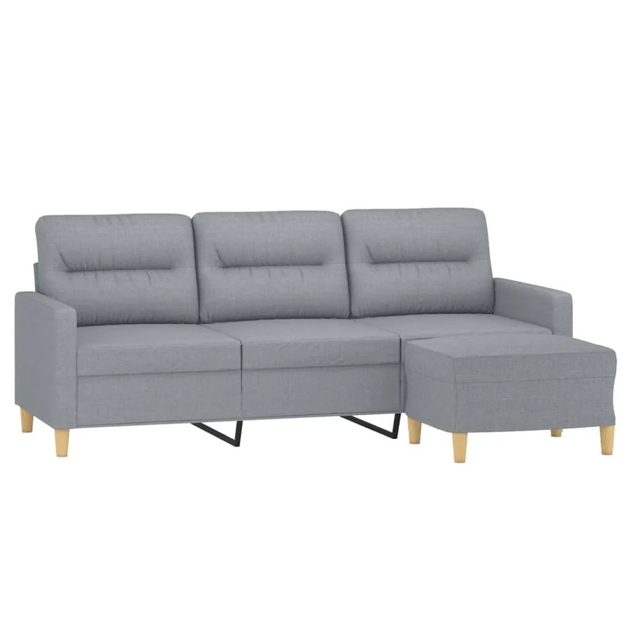 vidaXL 3-Sitzer-Sofa mit Hocker in Hellgrau, modernes Stoffsofa mit L-Form und passendem Ottoman für dein Wohnzimmer - Bild 2