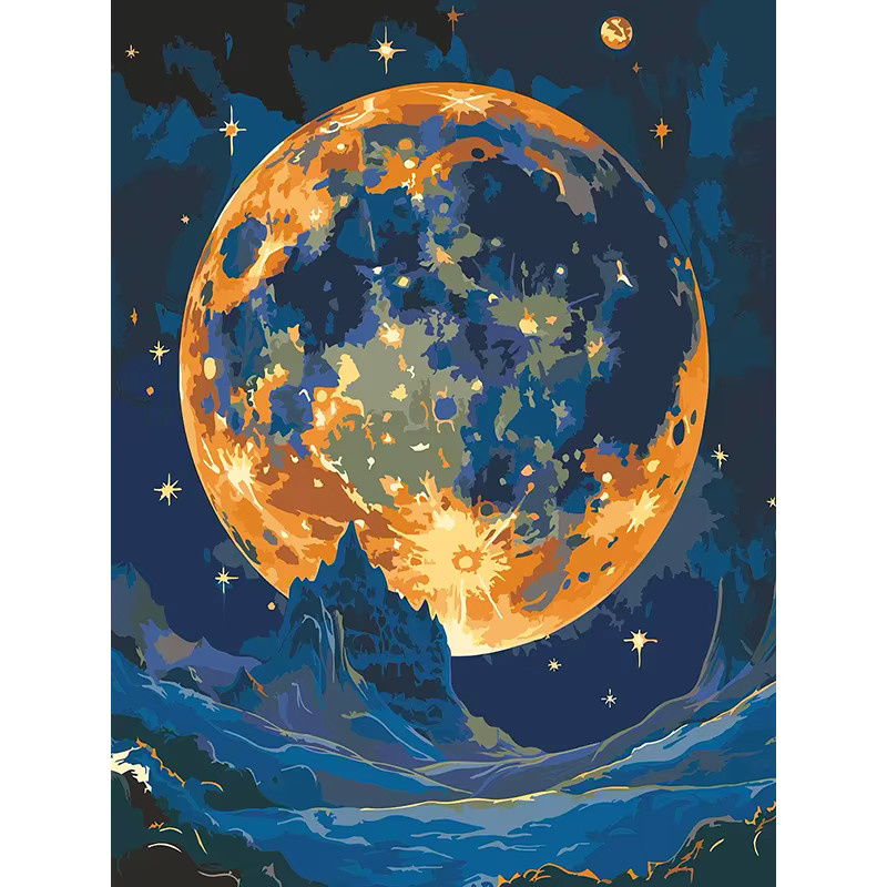 Huacan Malen nach Zahlen Set Mond und Berg Landschaftsbild als DIY Kunsthandwerk auf Leinwand in Multicolour - Bild 6