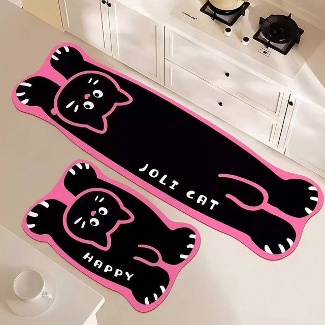 Vikama Cartoon Kitty Küchenmatte Set, saugfähig und rutschfest, Mehrfarbig - Bild 1