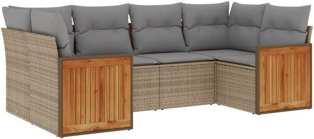 vidaXL 6-teilige Garten-Sofagarnitur in L-Form aus Polyrattan mit Kissen in Beige und Grau - Bild 1