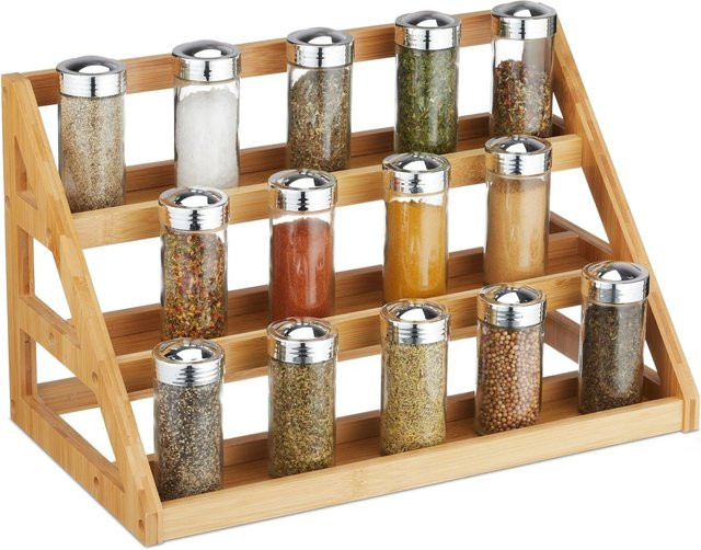 Relaxdays Gewürzregal aus Bambus in Natur Braun, B/T/H: 39,5 x 23,5 x 21,5 cm - Bild 1