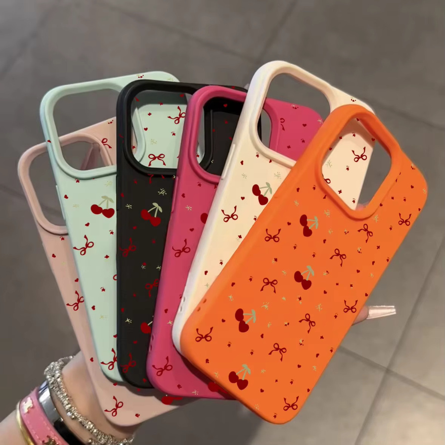 Silikon Handyhülle mit Kirsch- und Bogenmuster für Apple iPhone 16 15 14 13 12 11 Pro Max Plus XS Max in Weiß - Bild 2