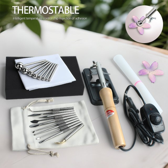 LANXSTAR DIY Blumen-Bügeleisen Set mit verstellbarer Temperatur und Spatel in Silber - Bild 1