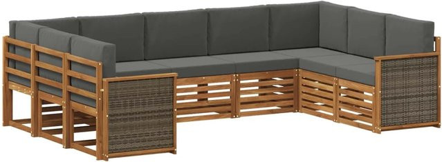 vidaXL Ecksofa Set in L-Form aus Akazienholz mit Kissen in Anthrazit und Natur - Bild 1