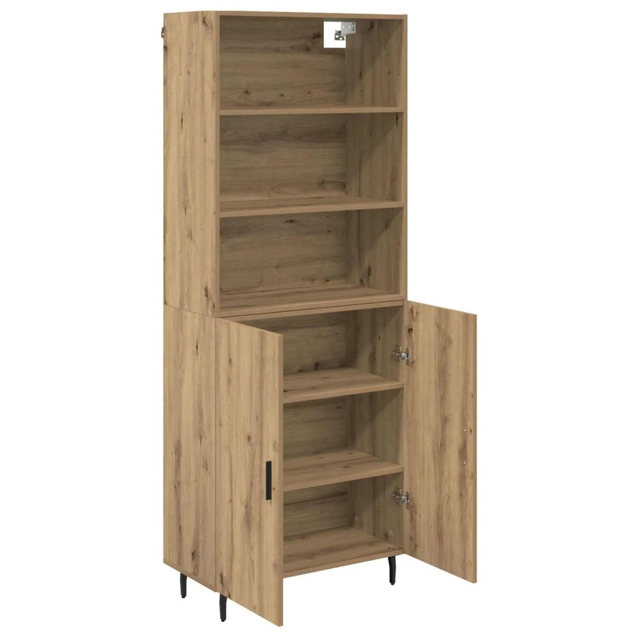 vidaXL Highboard Artisan-Eiche mit Glastüren und Regalen, Farbe: Braun, B/T/H: 69,5 x 34 x 180 cm - Bild 2