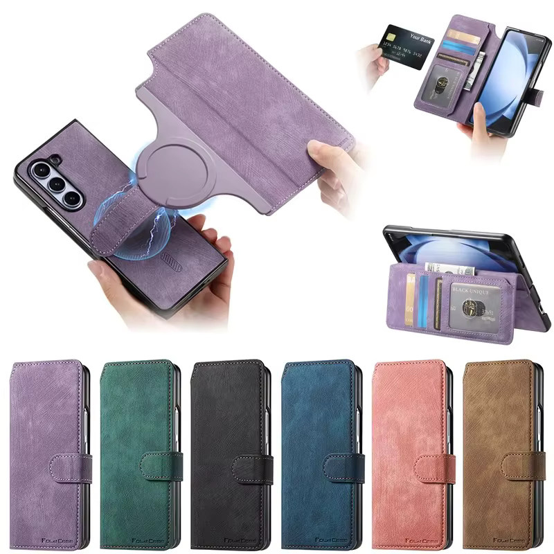 2-in-1 Magnetische Flip-Ledertasche für Samsung Galaxy Z Fold 7 6 5 4 3 mit MagSafe Kartenfach in Schwarz - Bild 1