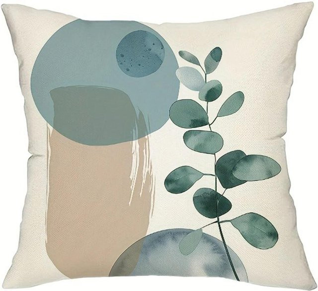 JMG Clothing Kissenbezug im Bohemian Stil mit abstraktem geometrischem Blattmuster, beige, 45 x 45 cm - Bild 1