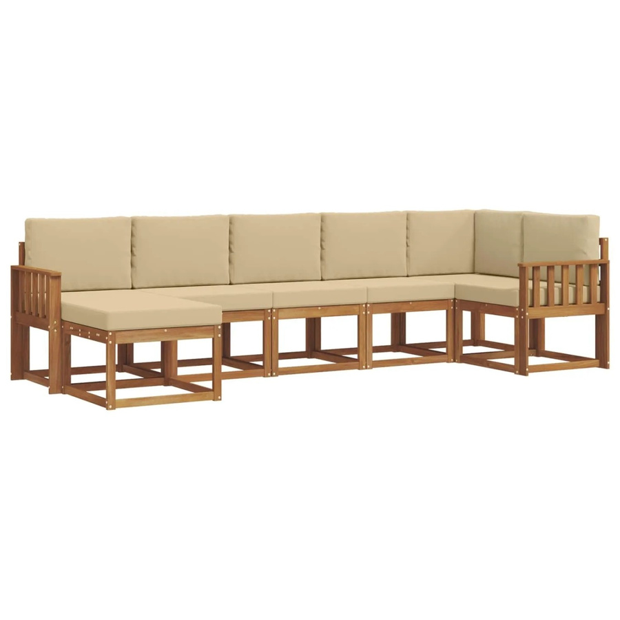 vidaXL Outdoor-Sofagarnitur 7-teilig aus massivem Akazienholz in Braun und Beige mit Kissen in L-Form - Bild 2