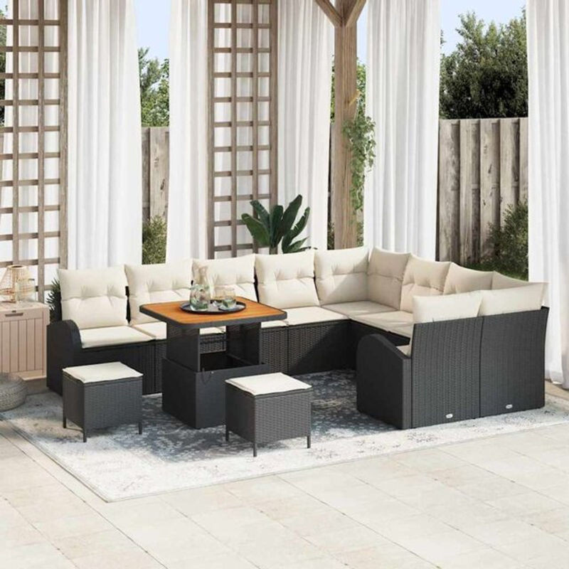 Vidaxl Garten-Sofa-Set aus Polyrattan in Schwarz und Creme, 11-teiliges Loungemöbel-Set, B/T/H: 80 x 80 x 71 cm - Bild 1